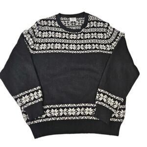 VTG Le Tiger Womens XL Pullover Black White Fair Isle Knit Sweater Holiday